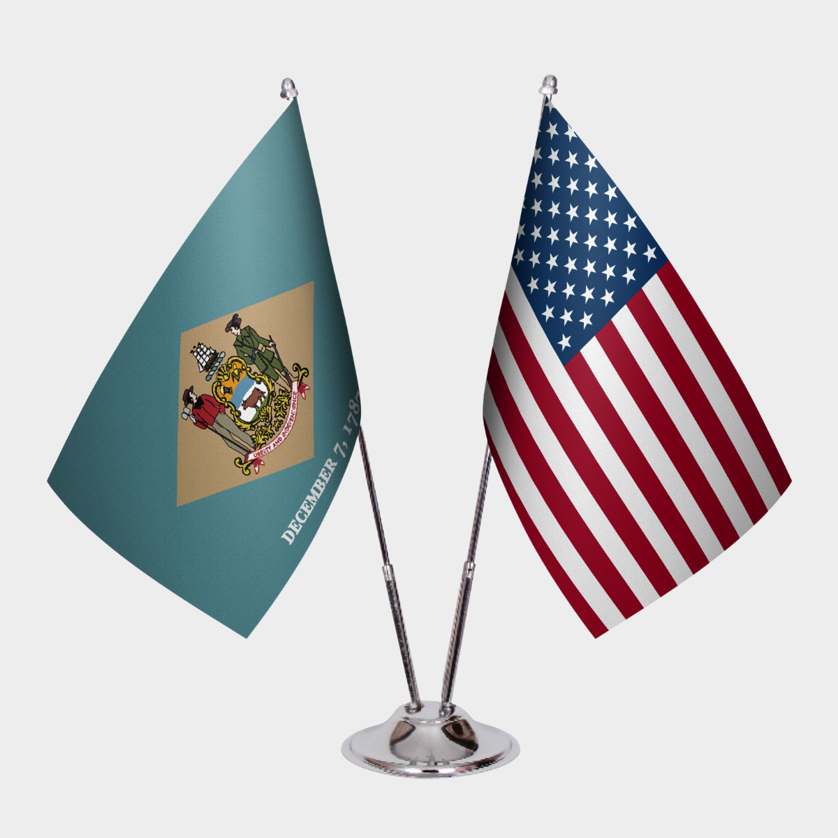 Delaware & U.S. Desk Flag Set — Double Satin