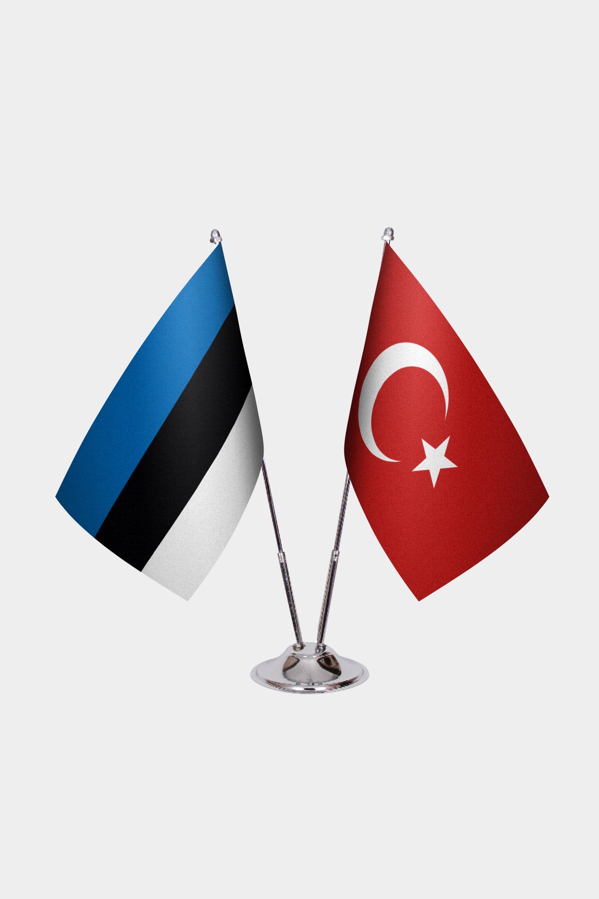Estonia and Turkey desk flag set with chrome pole and base
