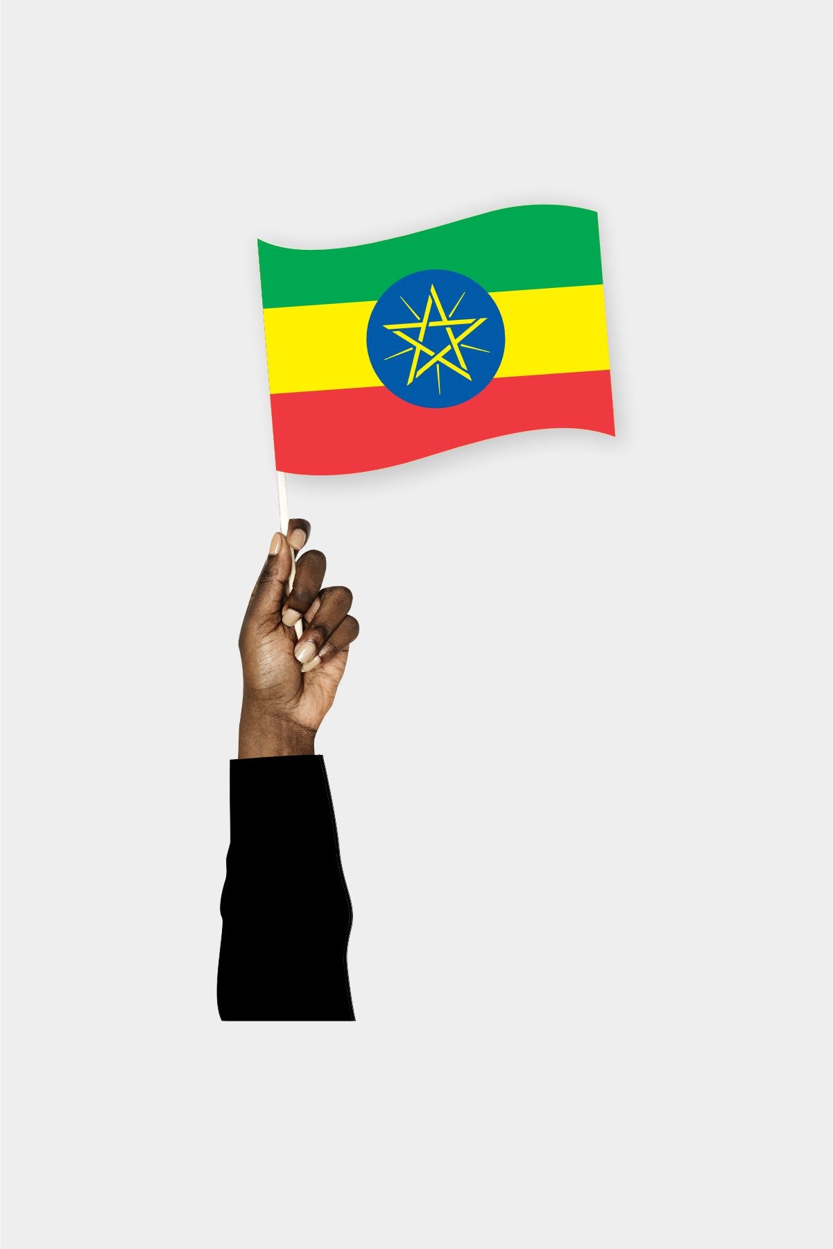 Ethiopia handheld flag on stick - durable polyester country flag for events and parades