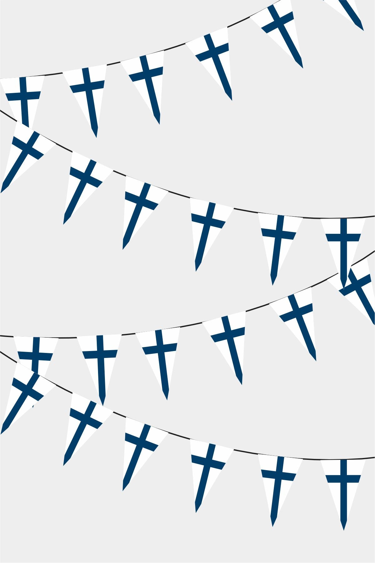 Finland Triangular Flag Bunting - 50 Meters Premium Pennant Flags for Party Decoration | Professional Quality Raschel Fabric