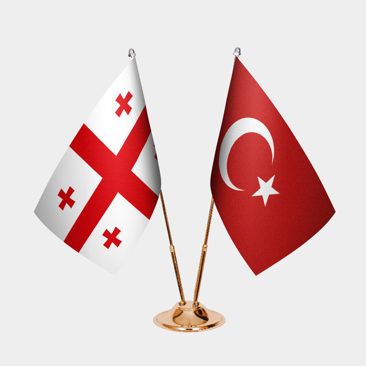 Georgia and Turkey desk flag set with gold pole and base