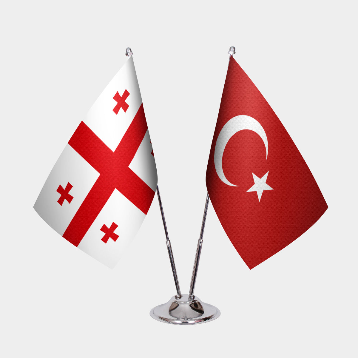 Georgia and Turkey desk flag set with chrome pole and base