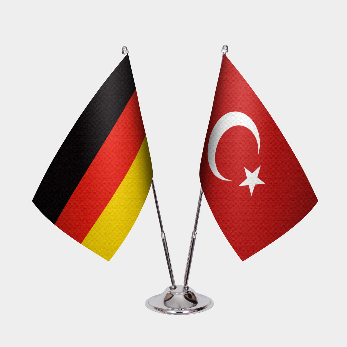 Germany and Turkey desk flag set with chrome pole and base