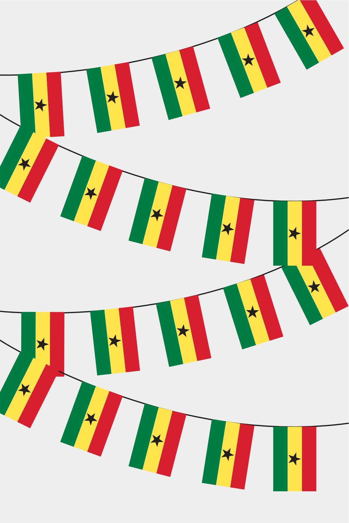 Ghana Rectangular Flag Bunting - 50 Meters Premium String Flags for Party Decoration | Professional Quality Raschel Fabric