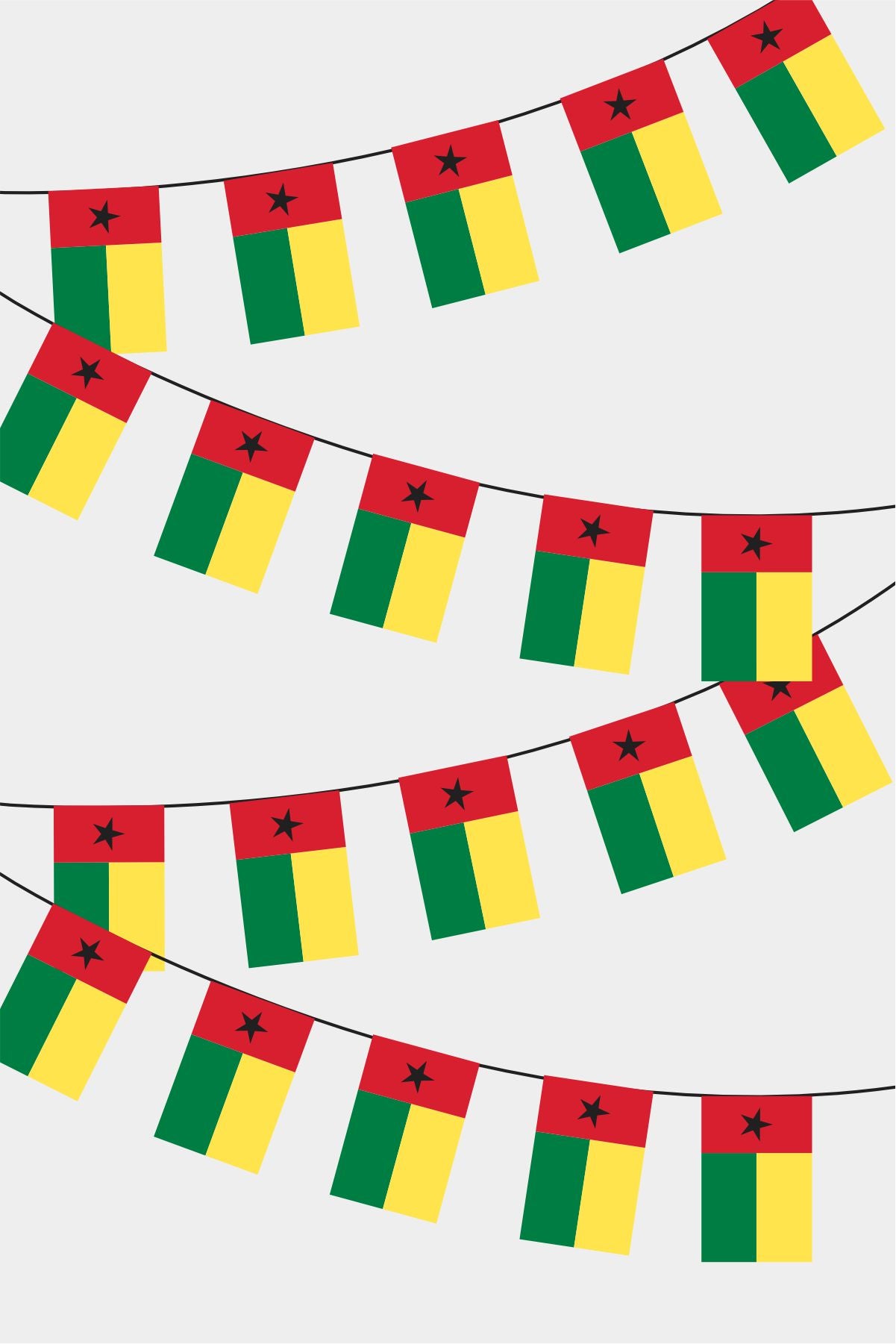 Guinea Bissau Rectangular Flag Bunting - 50 Meters Premium String Flags for Party Decoration | Professional Quality Raschel Fabric
