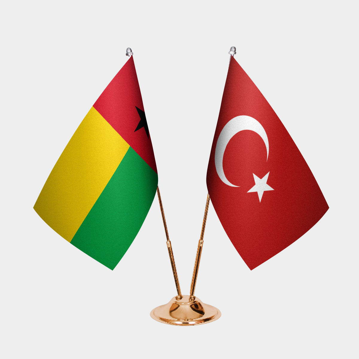 Guinea-Bissau and Turkey desk flag set with gold pole and base