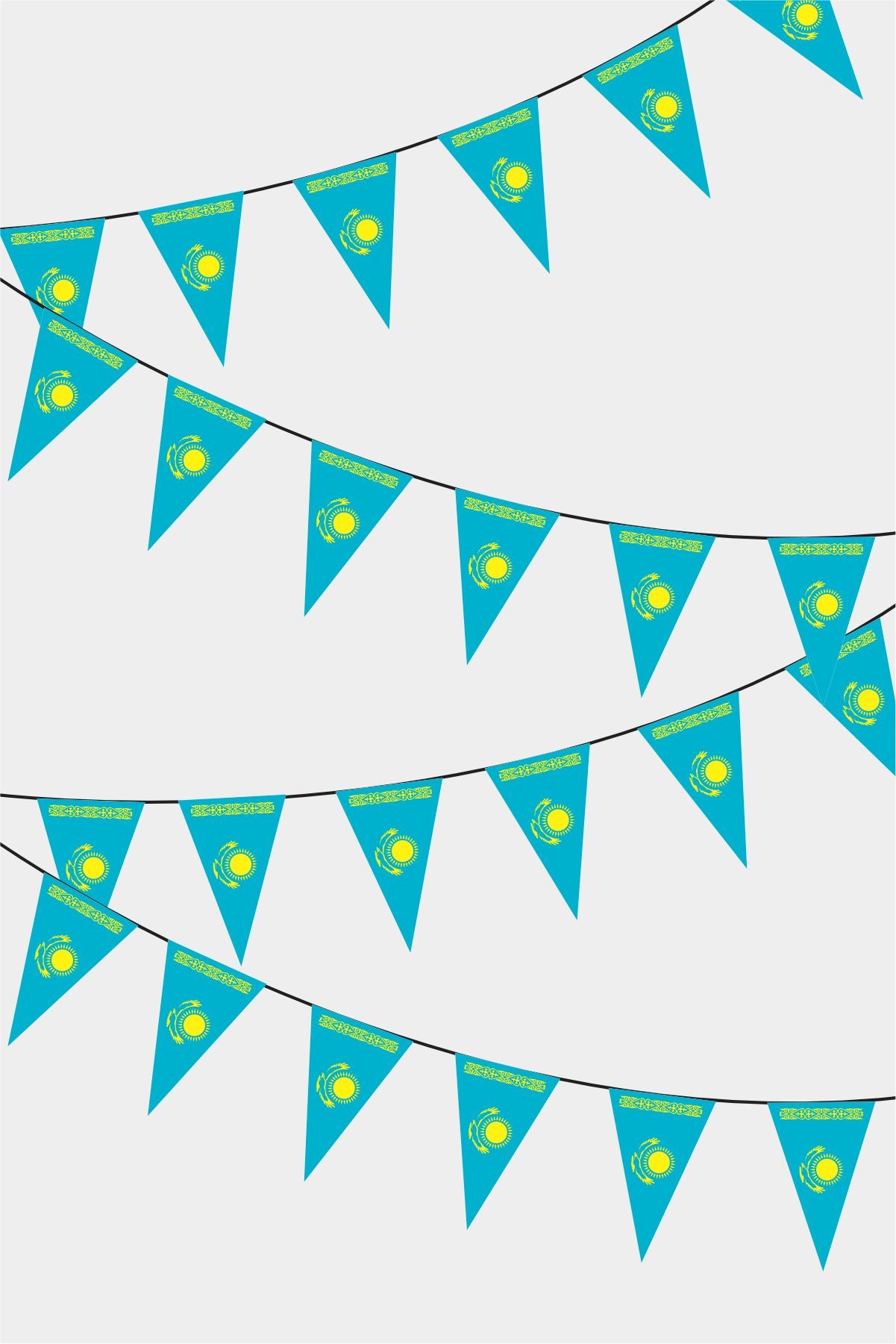 Kazakhstan Triangular Flag Bunting - 50 Meters Premium Pennant Flags for Party Decoration | Professional Quality Raschel Fabric