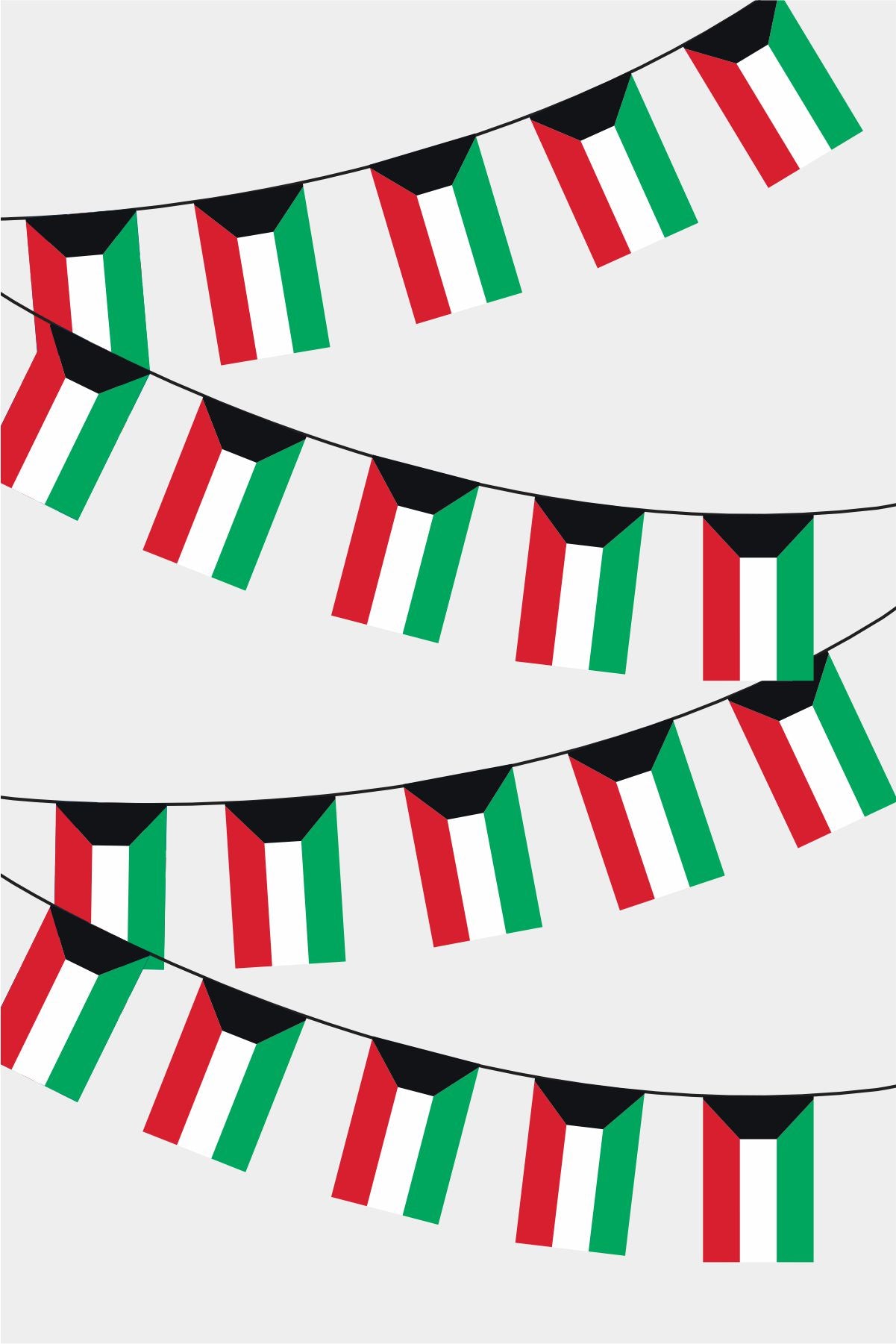Kuwait Rectangular Flag Bunting - 50 Meters Premium String Flags for Party Decoration | Professional Quality Raschel Fabric