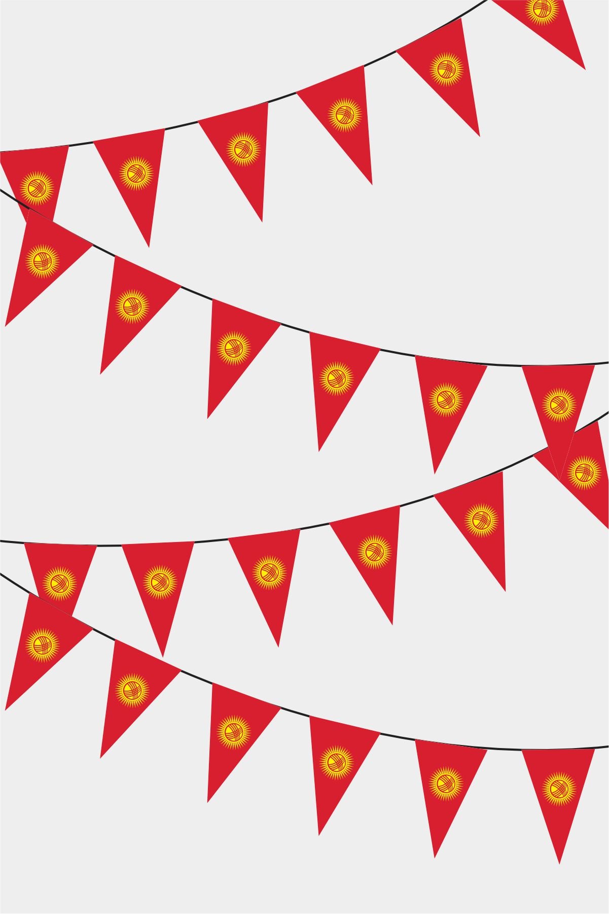 Kyrgyzstan Triangular Flag Bunting - 50 Meters Premium Pennant Flags for Party Decoration | Professional Quality Raschel Fabric