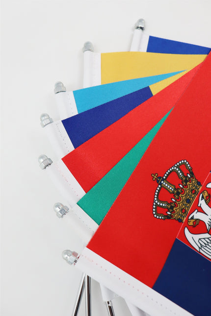 Kyrgyzstan Desk Flag - Premium Double-Layer Satin with Chrome L-Shaped Stand | Professional Quality Country Desk Flag for Government Offices and Institutions