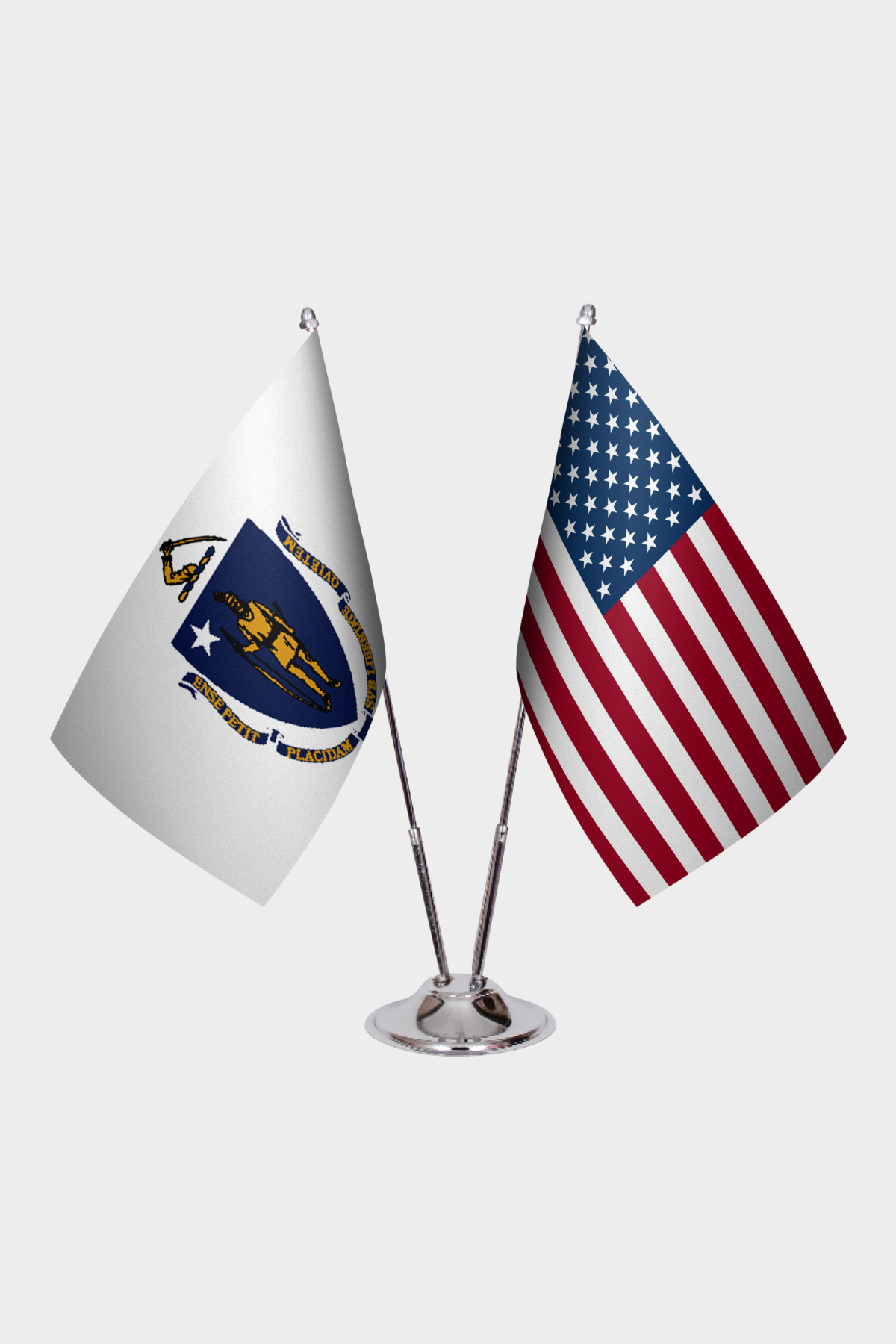 Massachusetts & U.S. Desk Flag Set — Double Satin