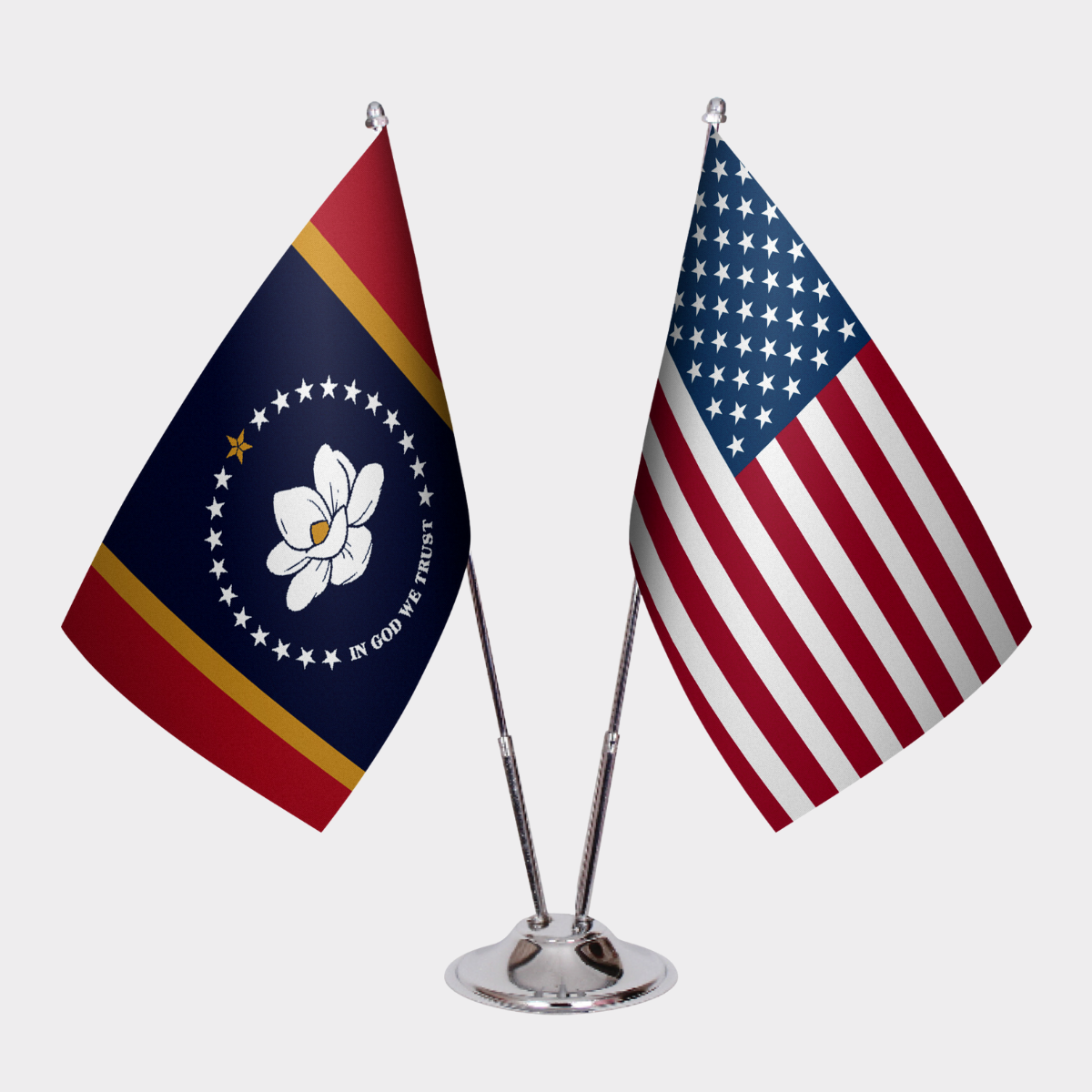 Mississippi & U.S. Desk Flag Set — Double Satin