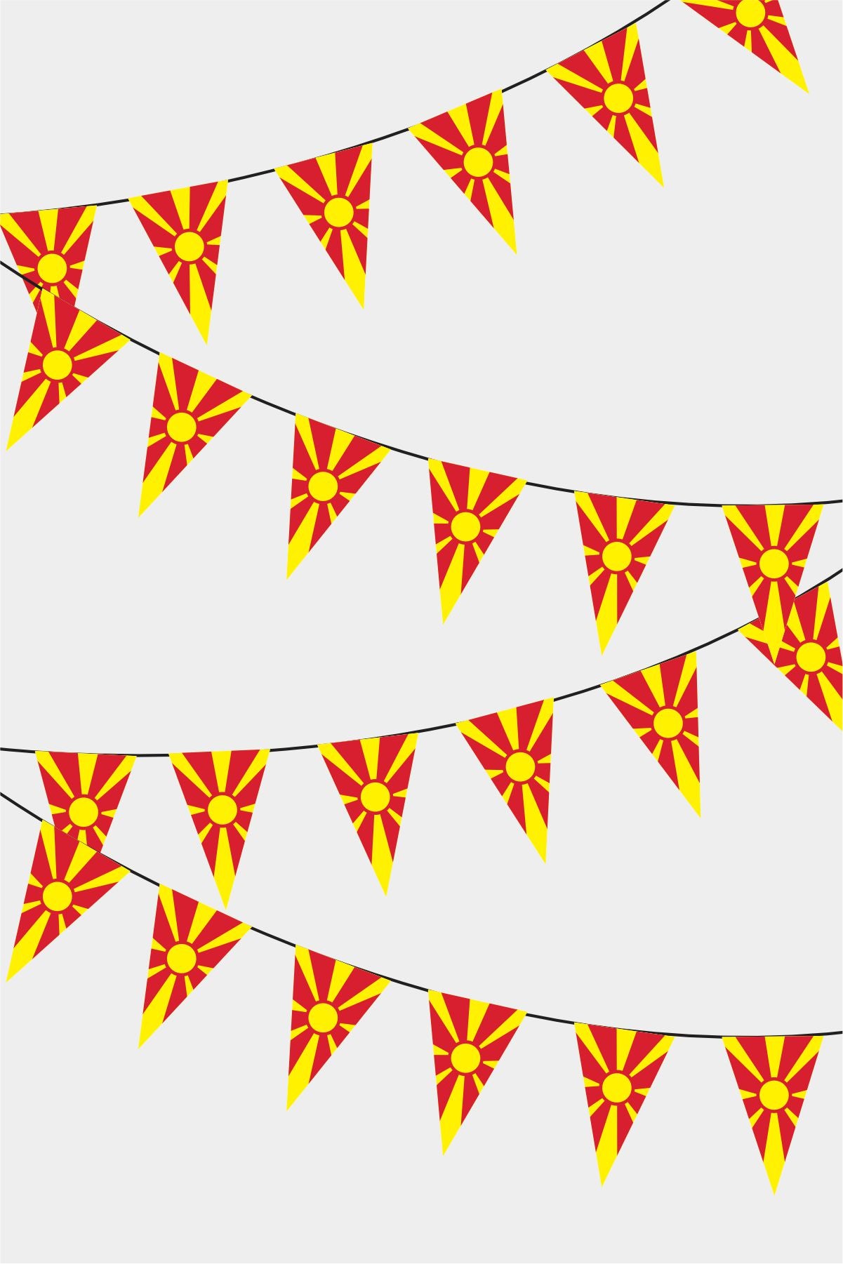 Macedonia Triangular Flag Bunting - 50 Meters Premium Pennant Flags for Party Decoration | Professional Quality Raschel Fabric