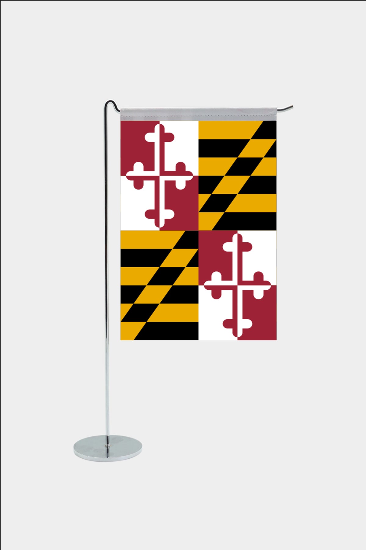 Maryland state desk flag with chrome L-shaped stand - premium double-layer satin office flag