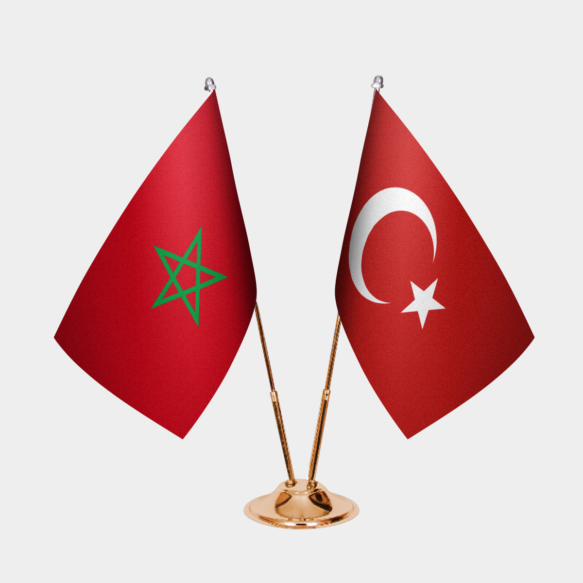 Morocco and Turkey desk flag set with gold pole and base