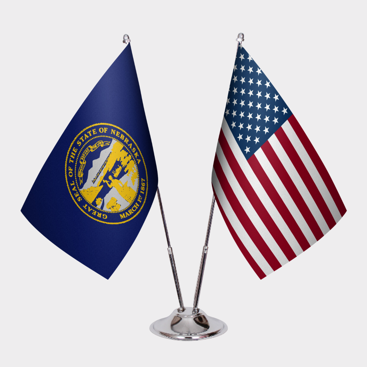 Nebraska & U.S. Desk Flag Set — Double Satin