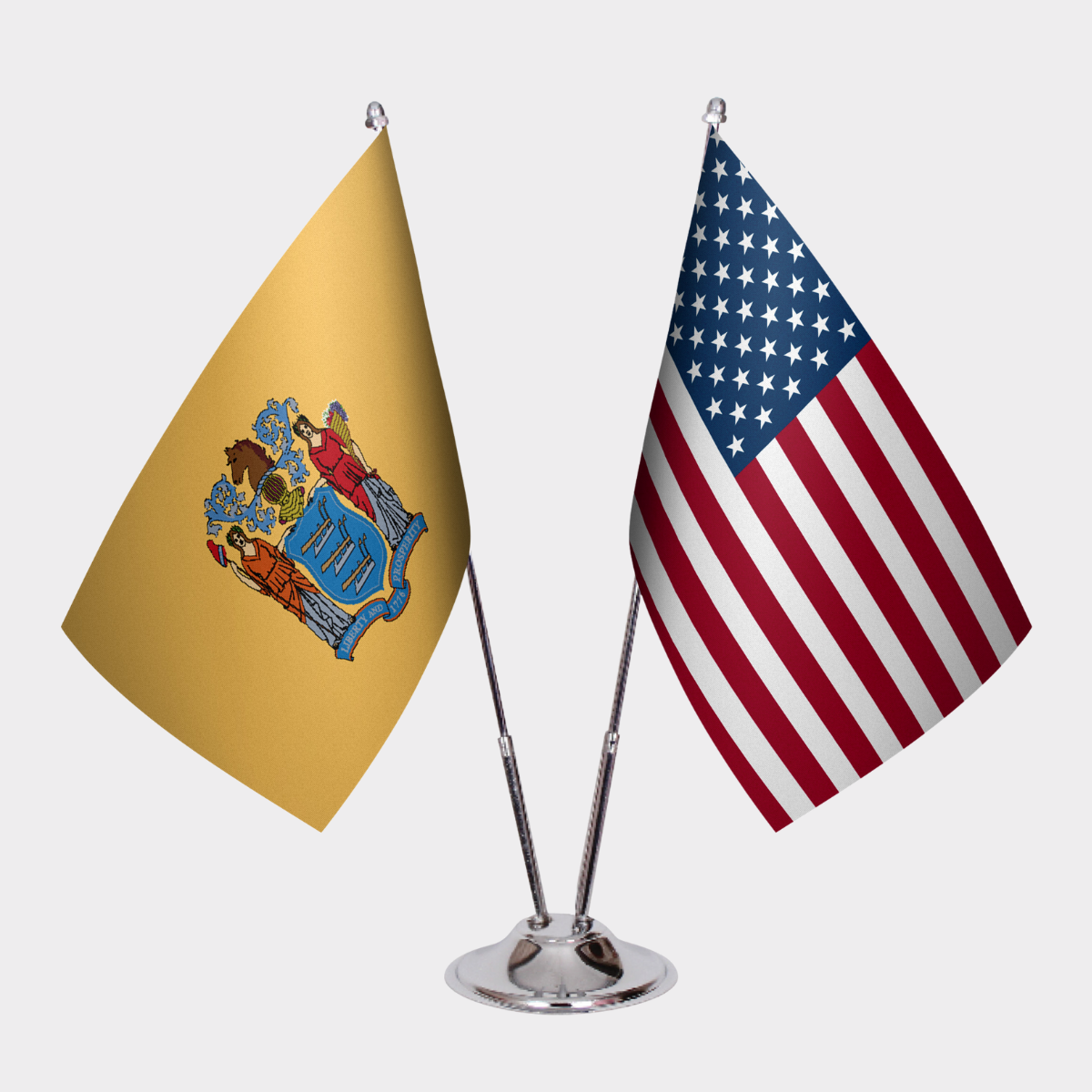 New Jersey & U.S. Desk Flag Set — Double Satin