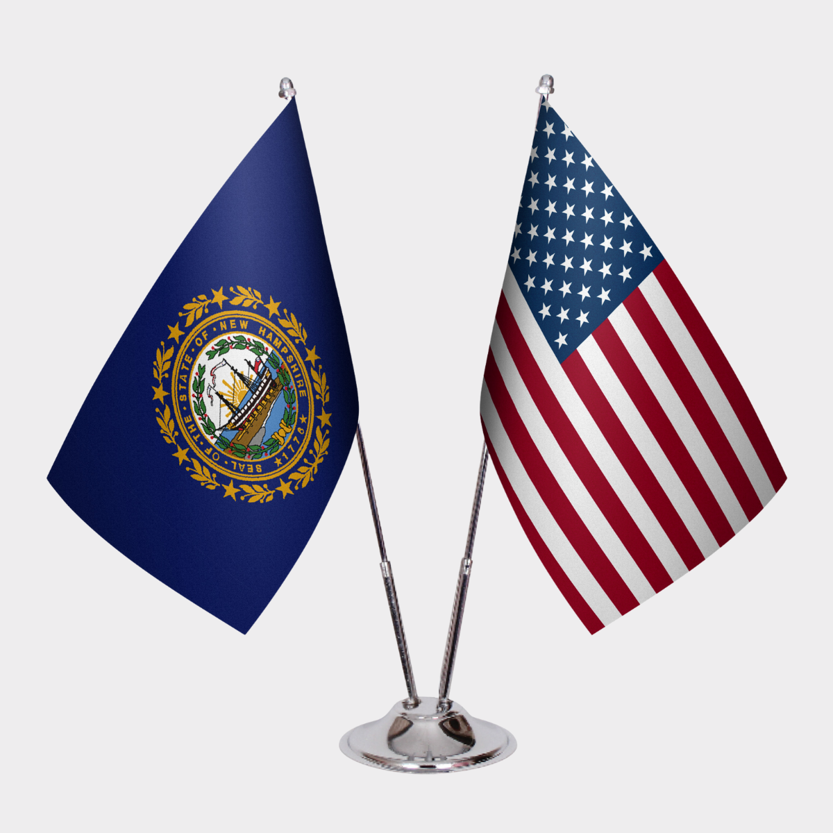 New Hampshire & U.S. Desk Flag Set — Double Satin