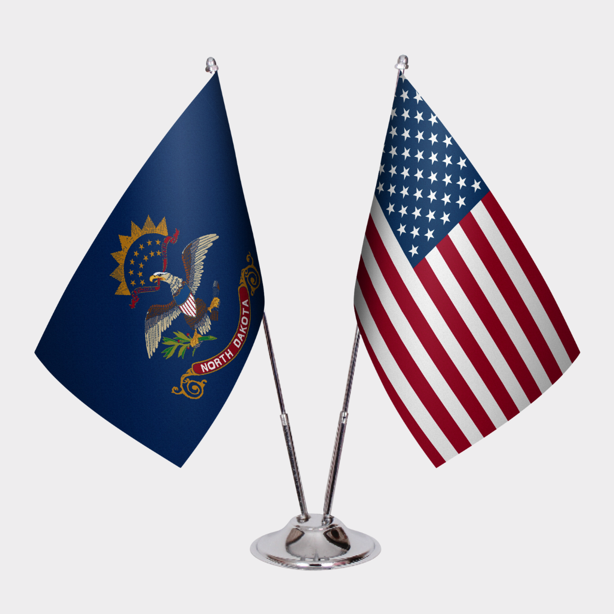 North Dakota & U.S. Desk Flag Set — Double Satin