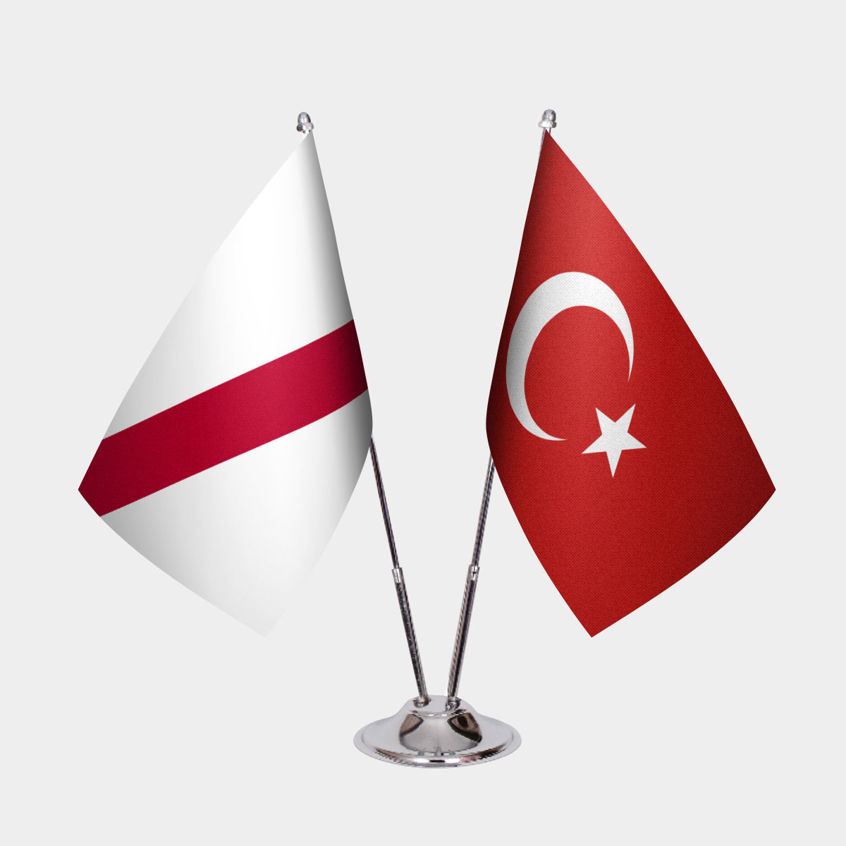 Namibia and Turkey desk flag set with chrome pole and base