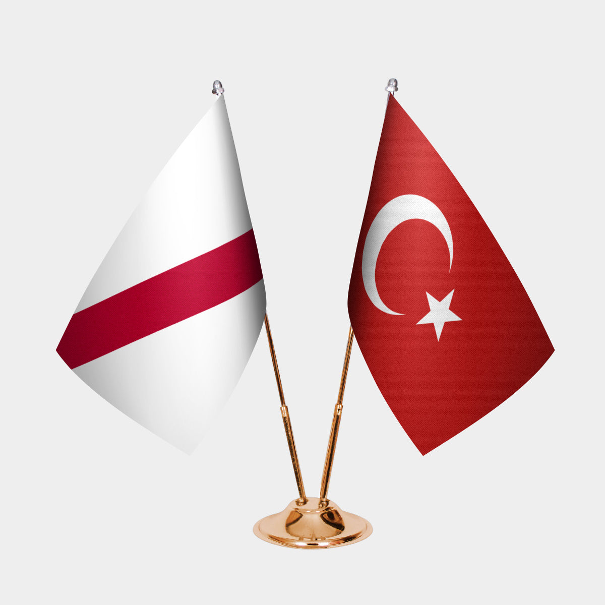 Namibia and Turkey desk flag set with gold pole and base