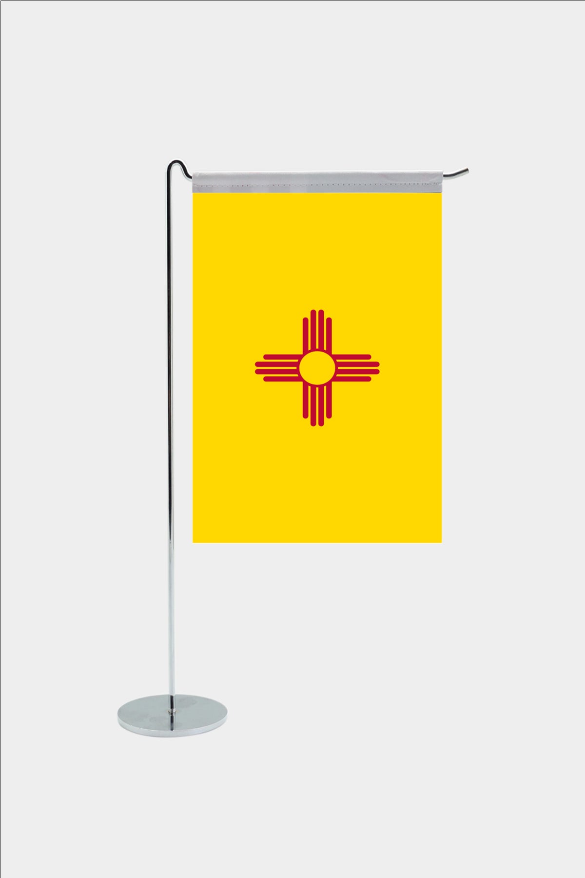 New Mexico state desk flag with chrome L-shaped stand - premium double-layer satin office flag
