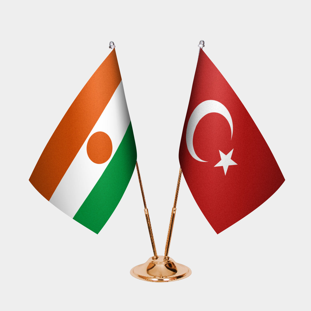 Niger and Turkey desk flag set with gold pole and base