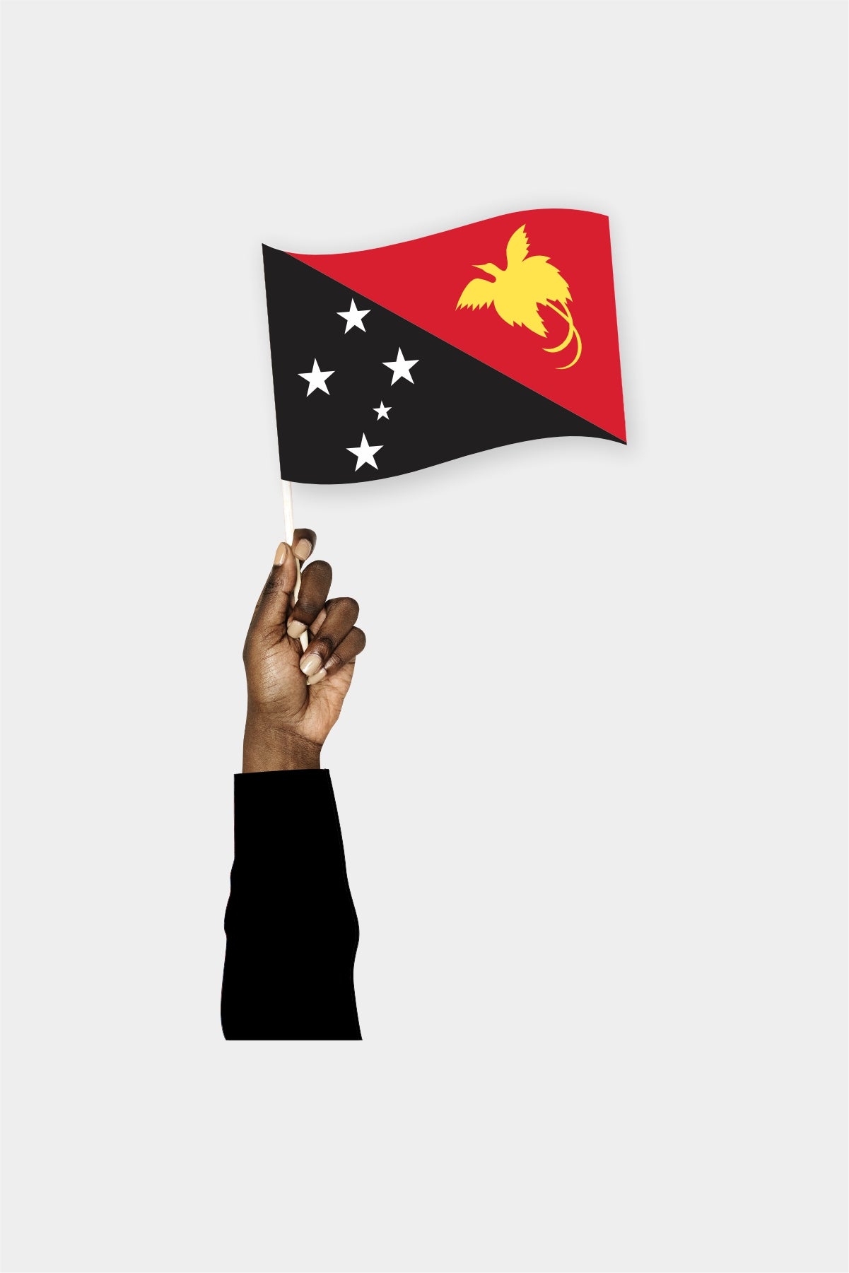 Papua New Guinea handheld flag on stick - durable polyester country flag for events and parades