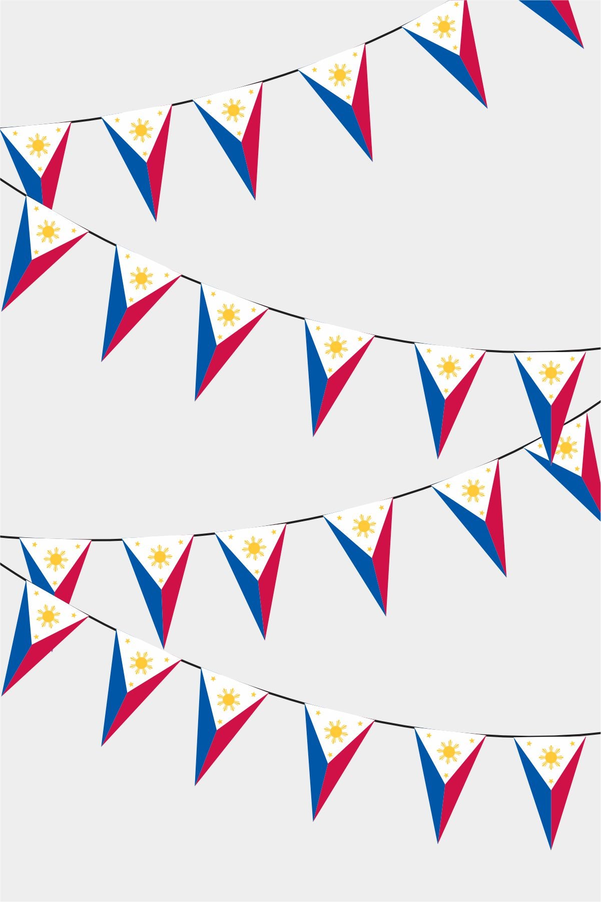 Philippines Triangular Flag Bunting - 50 Meters Premium Pennant Flags for Party Decoration | Professional Quality Raschel Fabric