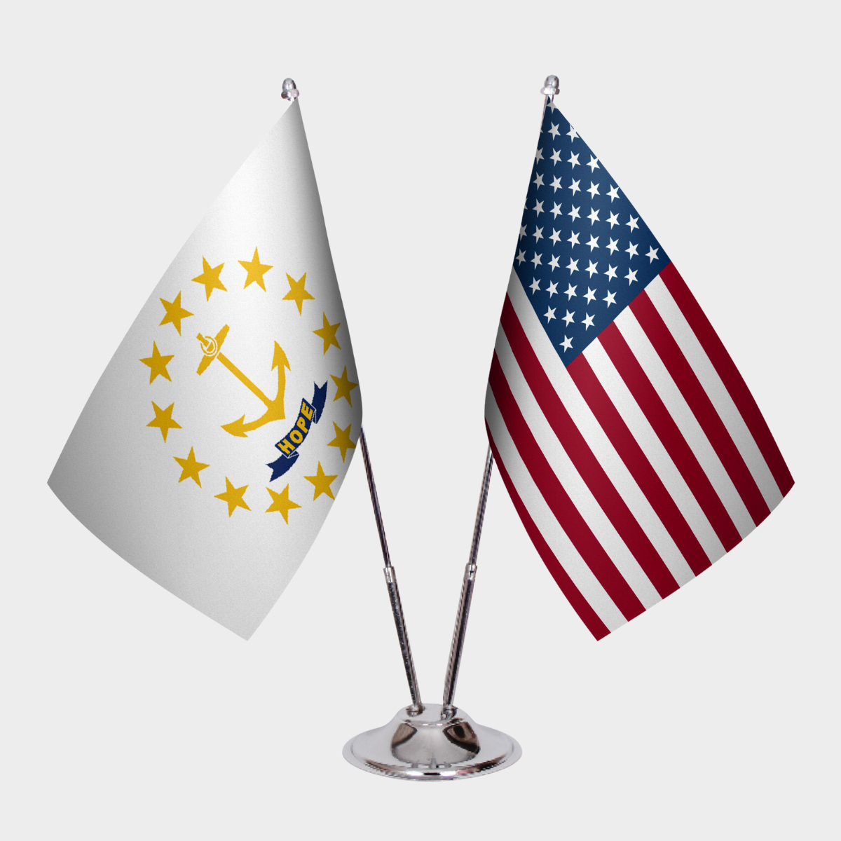 Rhode Island & U.S. Desk Flag Set — Double Satin