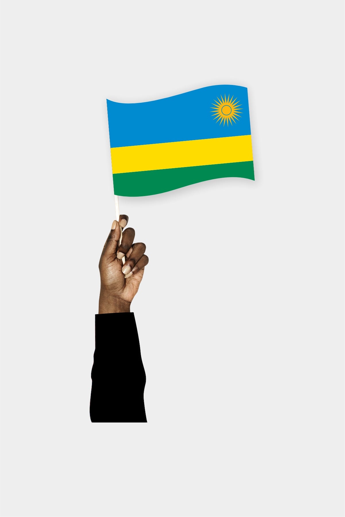 Rwanda handheld flag on stick - durable polyester country flag for events and parades