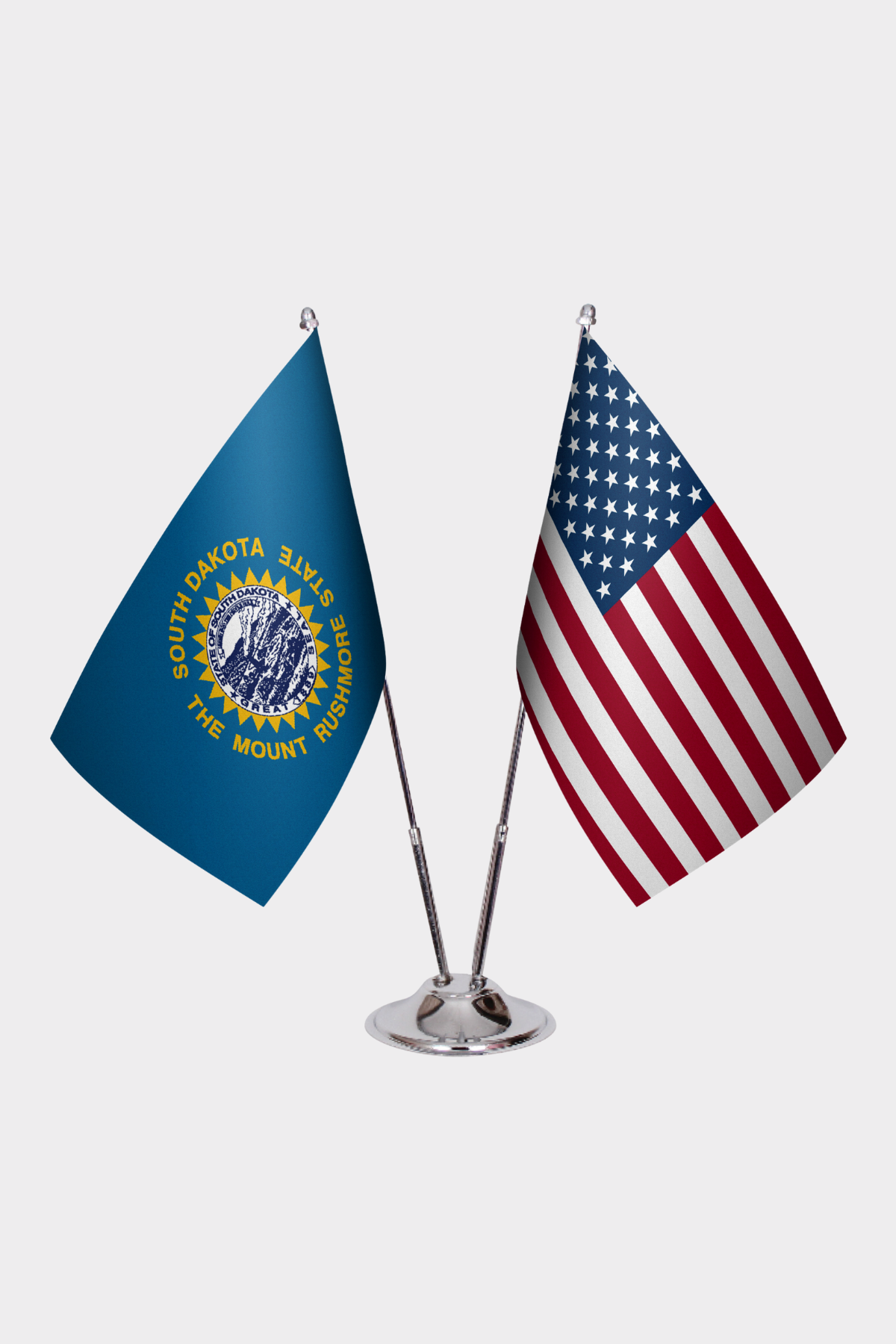 South Dakota & U.S. Desk Flag Set — Double Satin