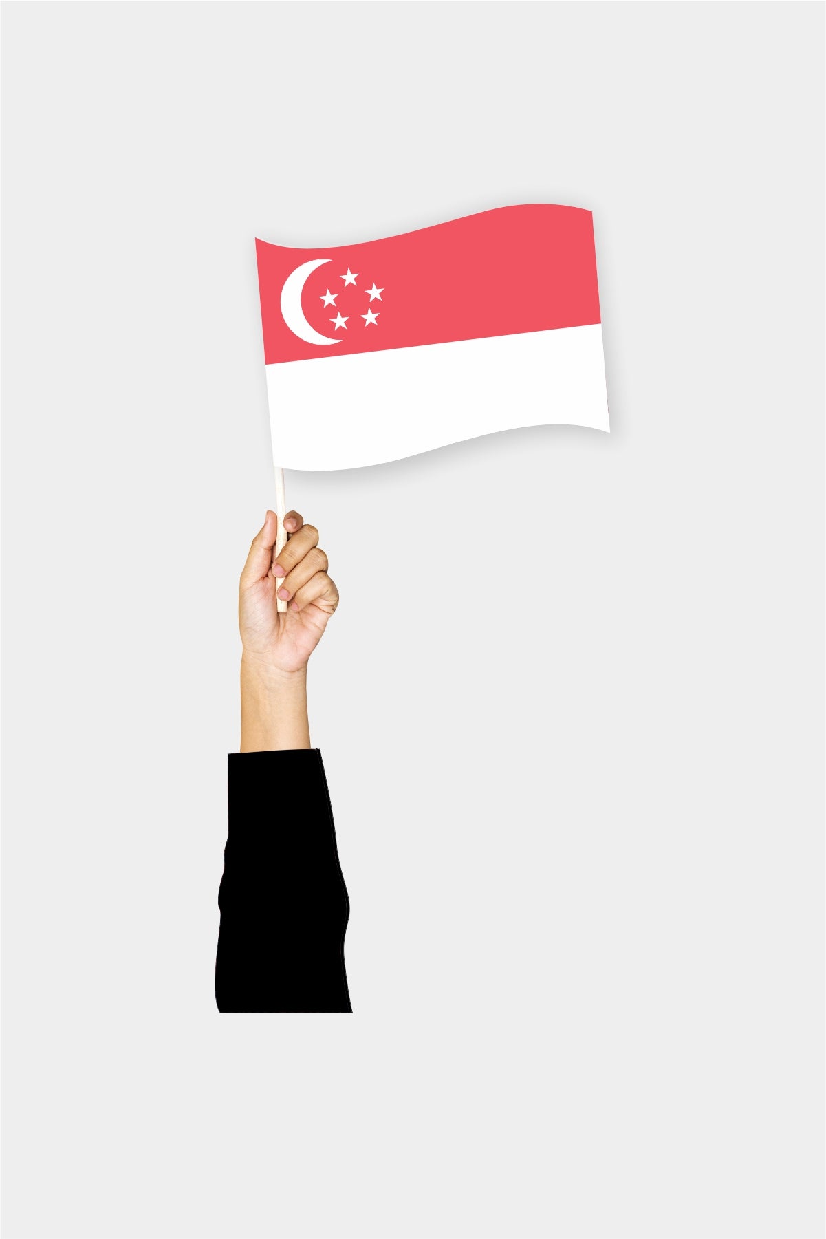 Singapore handheld flag on stick - durable polyester country flag for events and parades