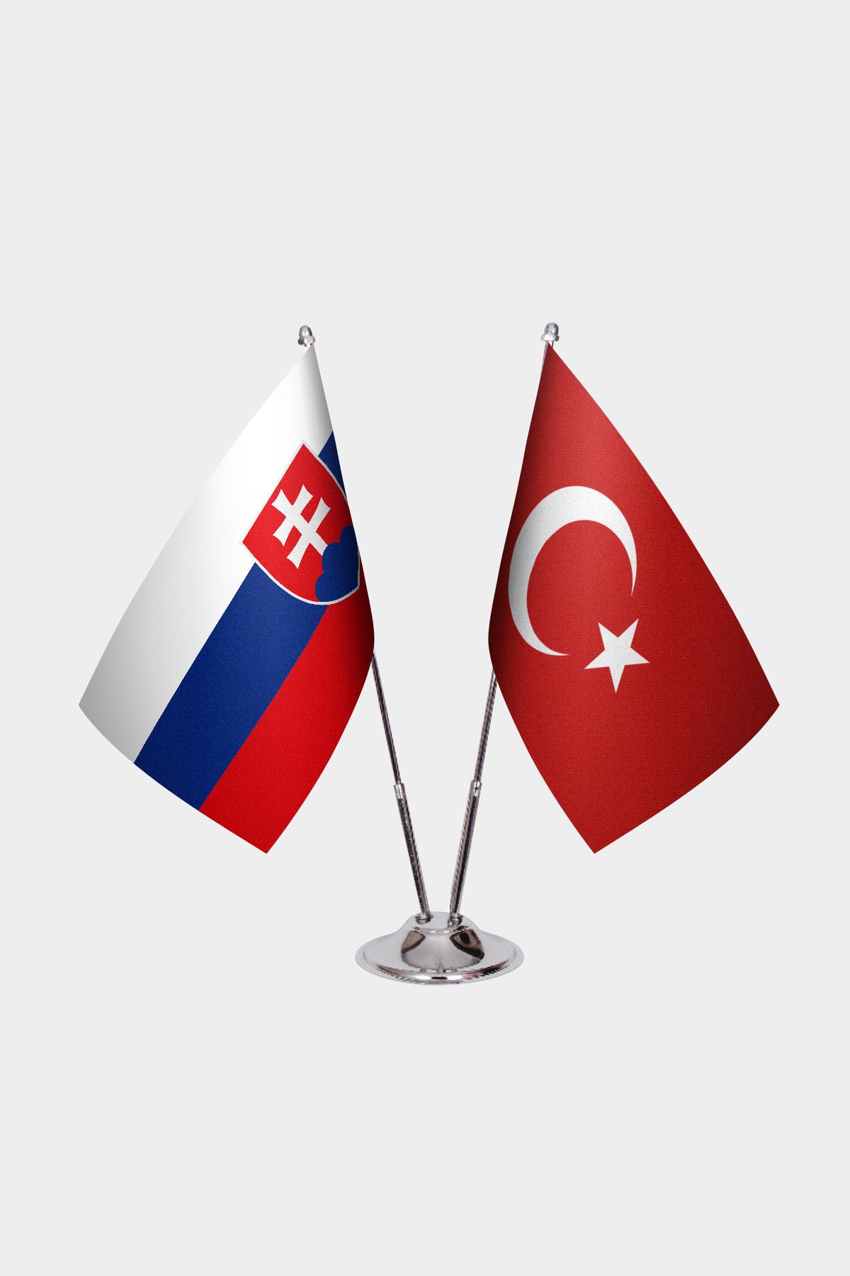 Slovakia and Turkey desk flag set with chrome pole and base