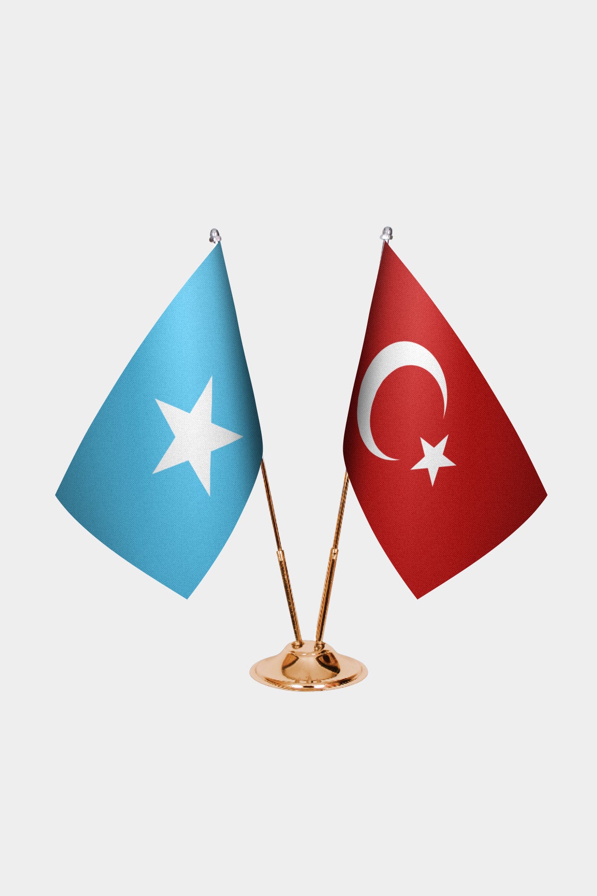 Somalia and Turkey desk flag set with gold pole and base