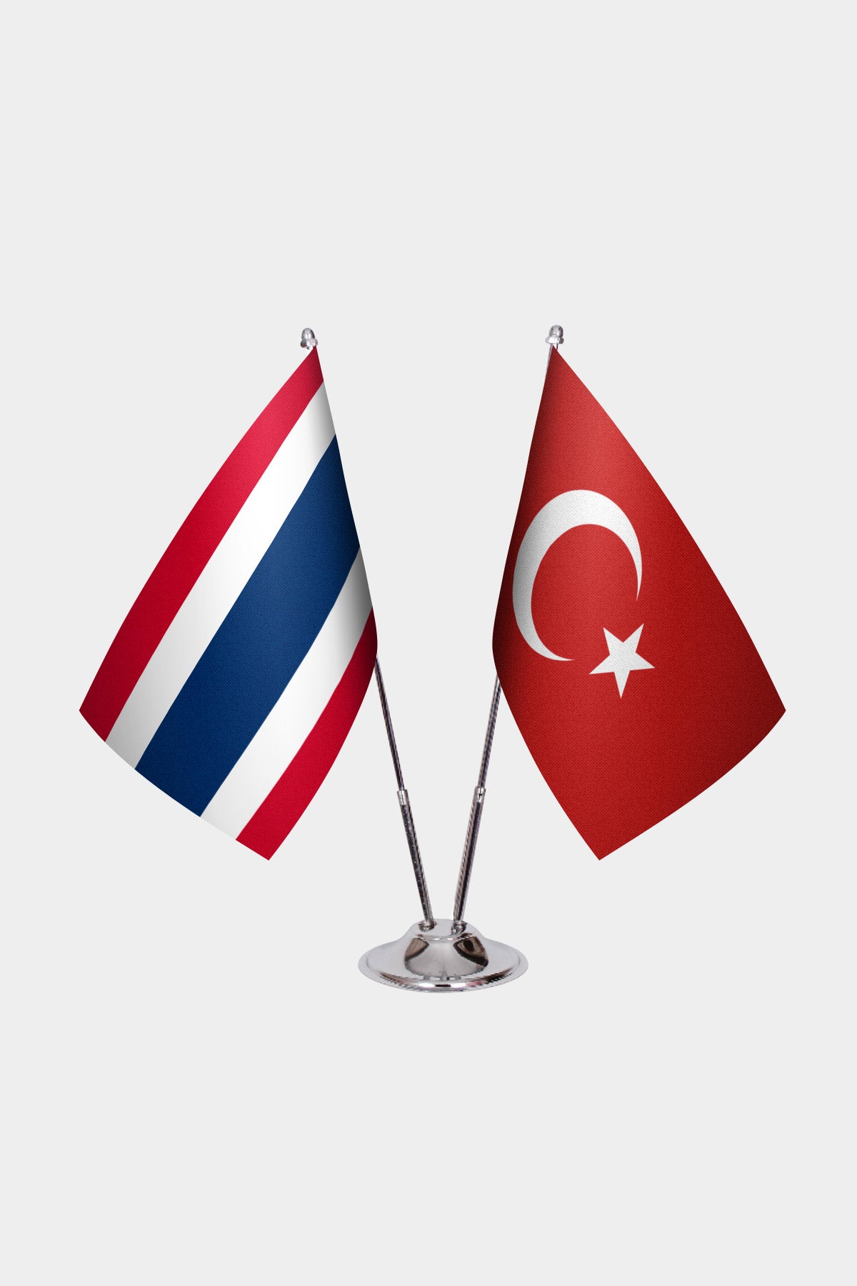 Thailand and Turkey desk flag set with chrome pole and base