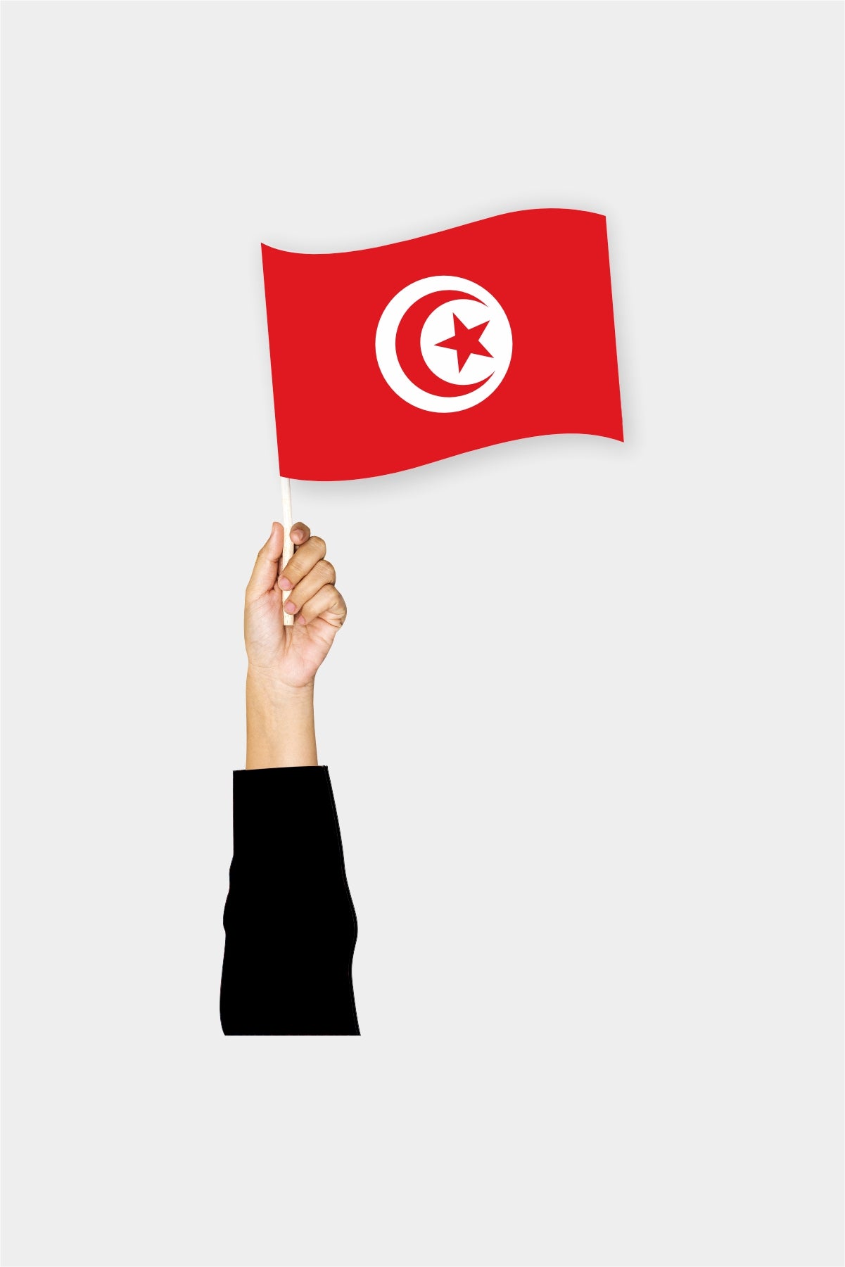 Tunisia handheld flag on stick - durable polyester country flag for events and parades