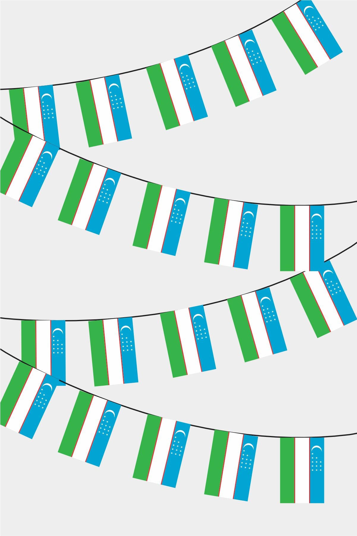 Uzbekistan Rectangular Flag Bunting - 50 Meters Premium String Flags for Party Decoration | Professional Quality Raschel Fabric