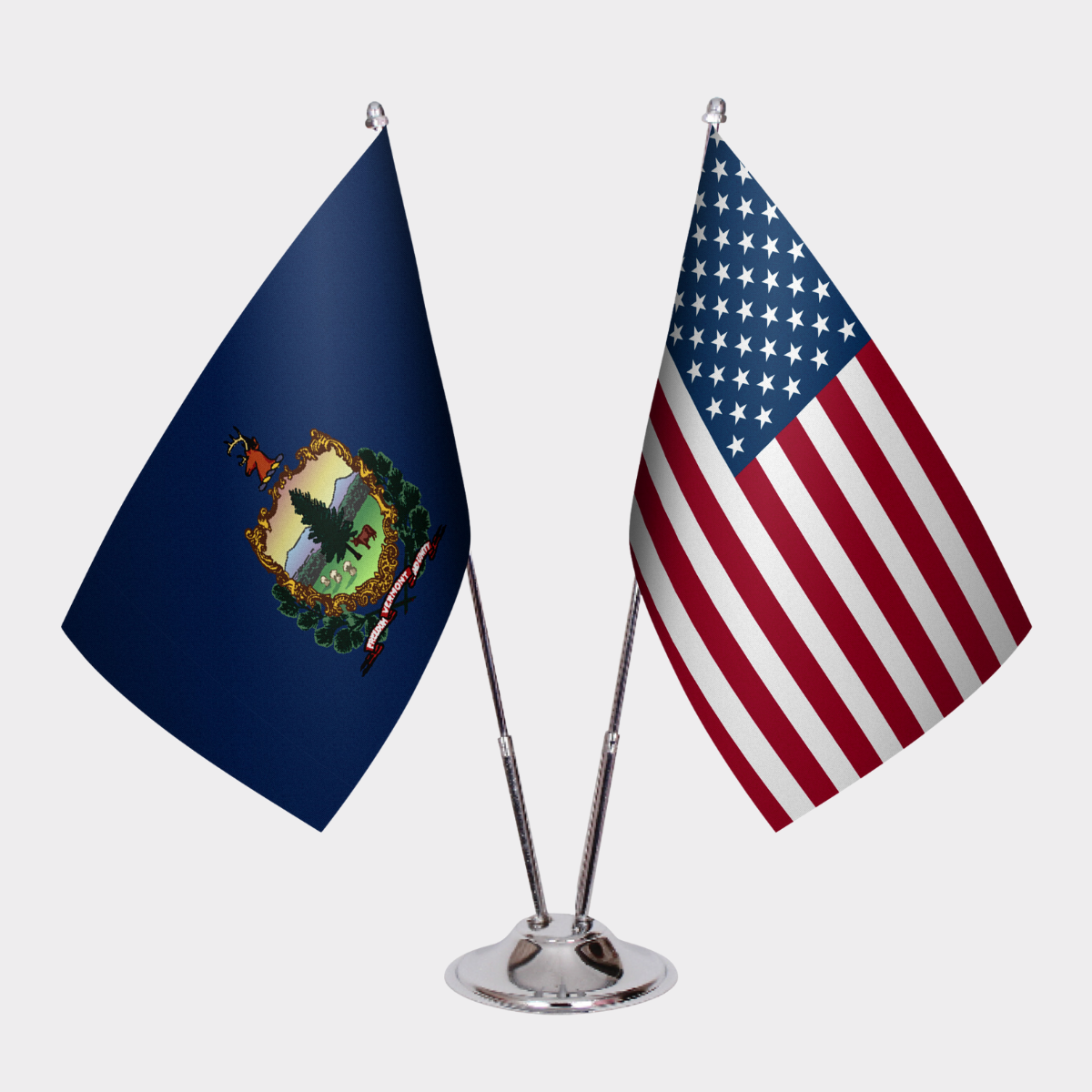 Vermont & U.S. Desk Flag Set — Double Satin