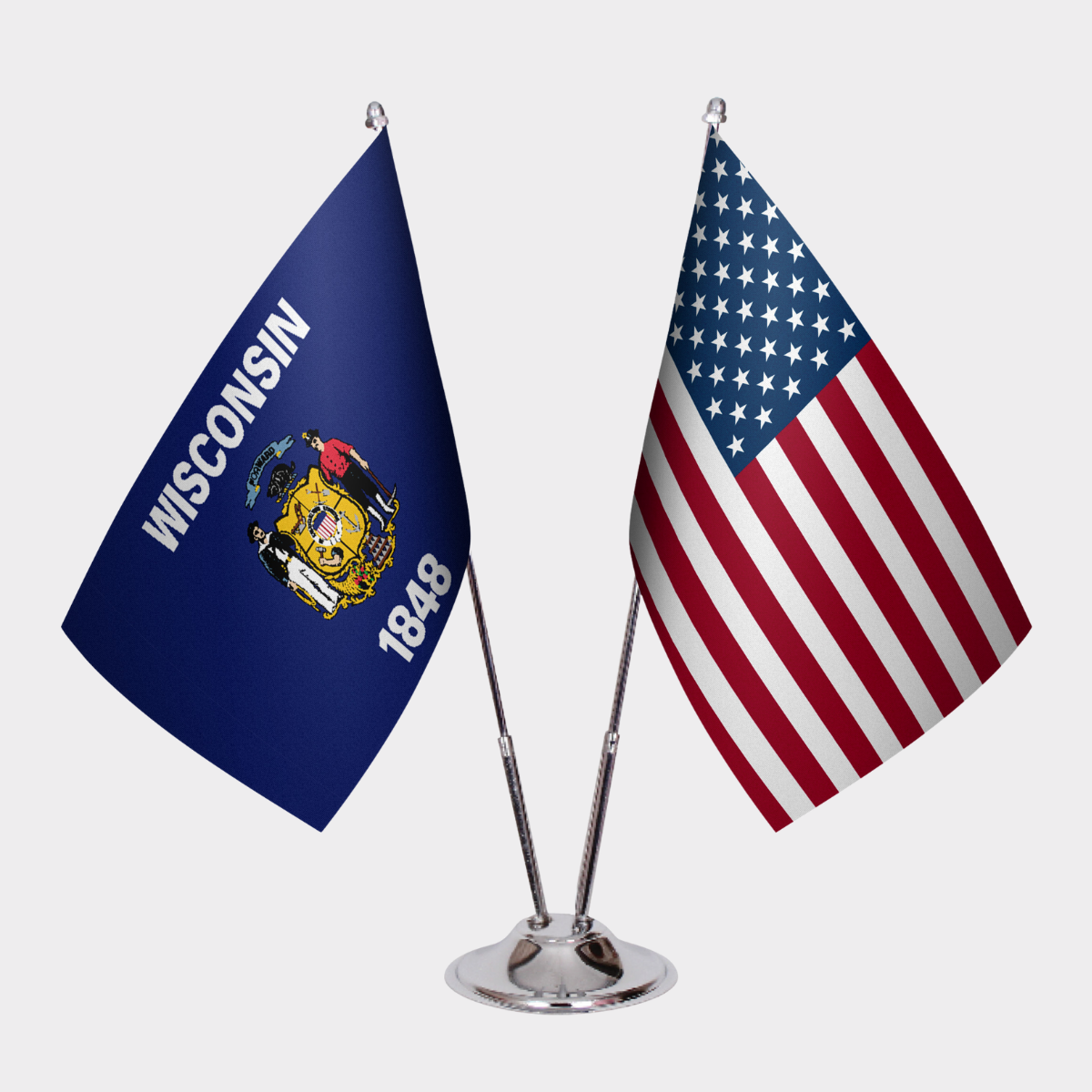 Wisconsin & U.S. Desk Flag Set — Double Satin