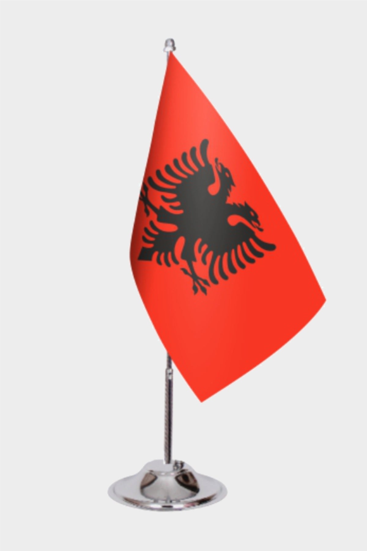 Albania Desk Flag - Premium Double-Layer Satin with Chrome L-Shaped Stand | Professional Quality Country Desk Flag for Government Offices and Institutions