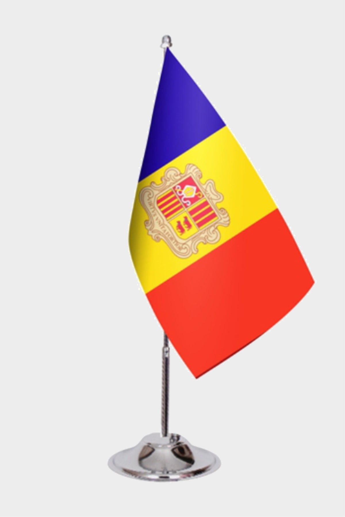 Andorra Desk Flag - Premium Double-Layer Satin with Chrome L-Shaped Stand | Professional Quality Country Desk Flag for Government Offices and Institutions