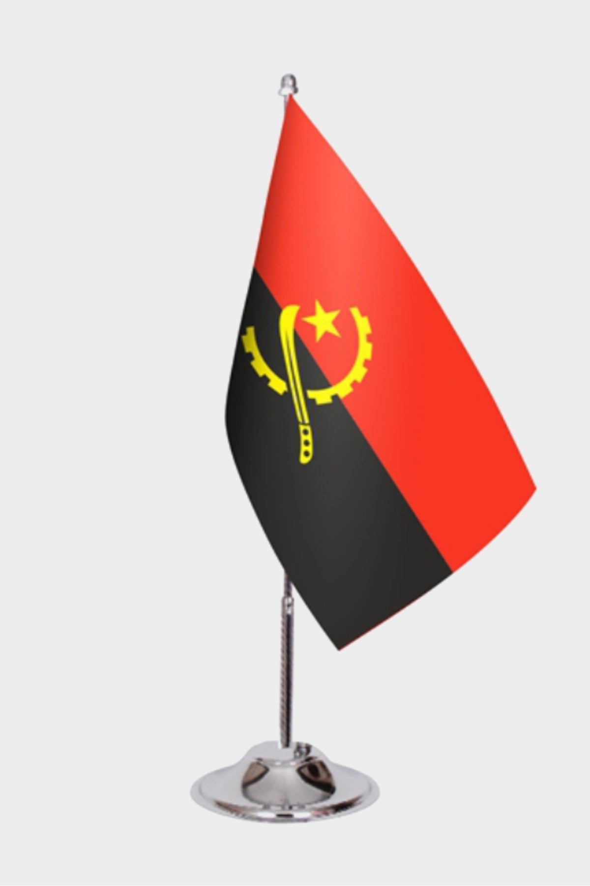 Angola Desk Flag - Premium Double-Layer Satin with Chrome L-Shaped Stand | Professional Quality Country Desk Flag for Government Offices and Institutions