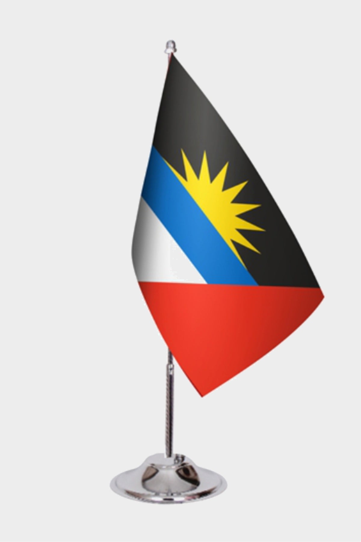 Antigua and Barbuda Desk Flag - Premium Double-Layer Satin with Chrome L-Shaped Stand | Professional Quality Country Desk Flag for Government Offices and Institutions