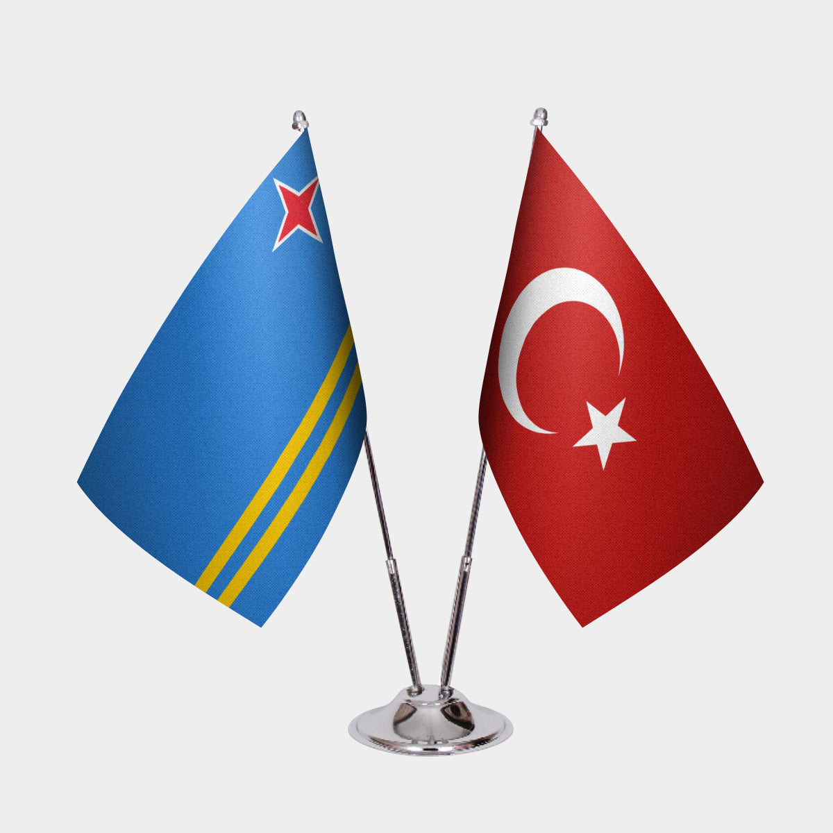 Aruba & Turkey Desk Flag Set — gold pole option