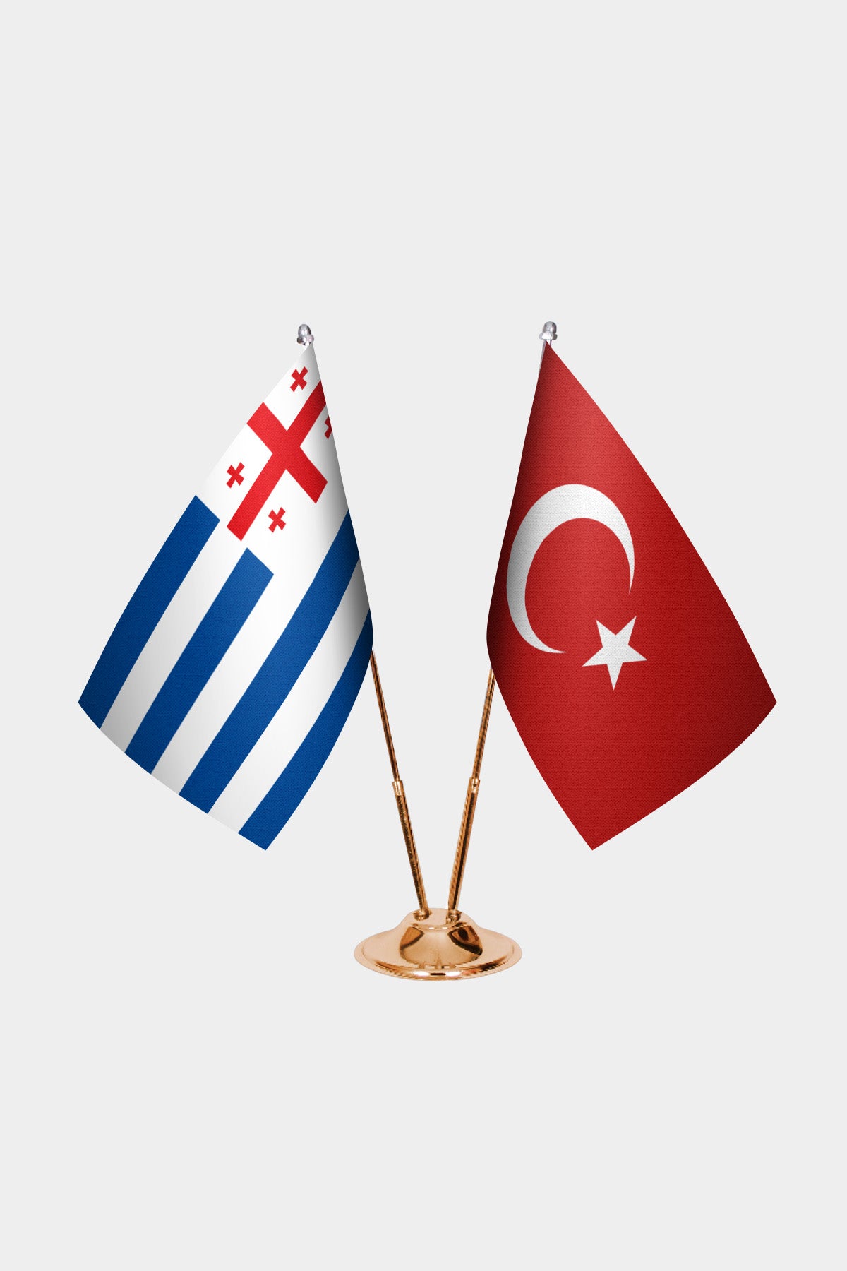 Adjara and Turkey desk flag set with gold pole and base