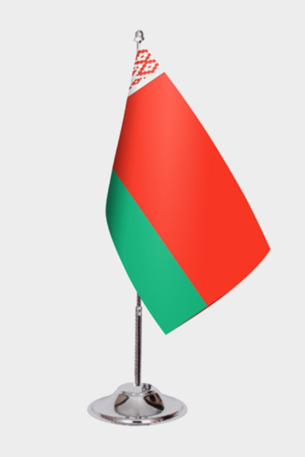 Belarus Desk Flag - Premium Double-Layer Satin with Chrome L-Shaped Stand | Professional Quality Country Desk Flag for Government Offices and Institutions