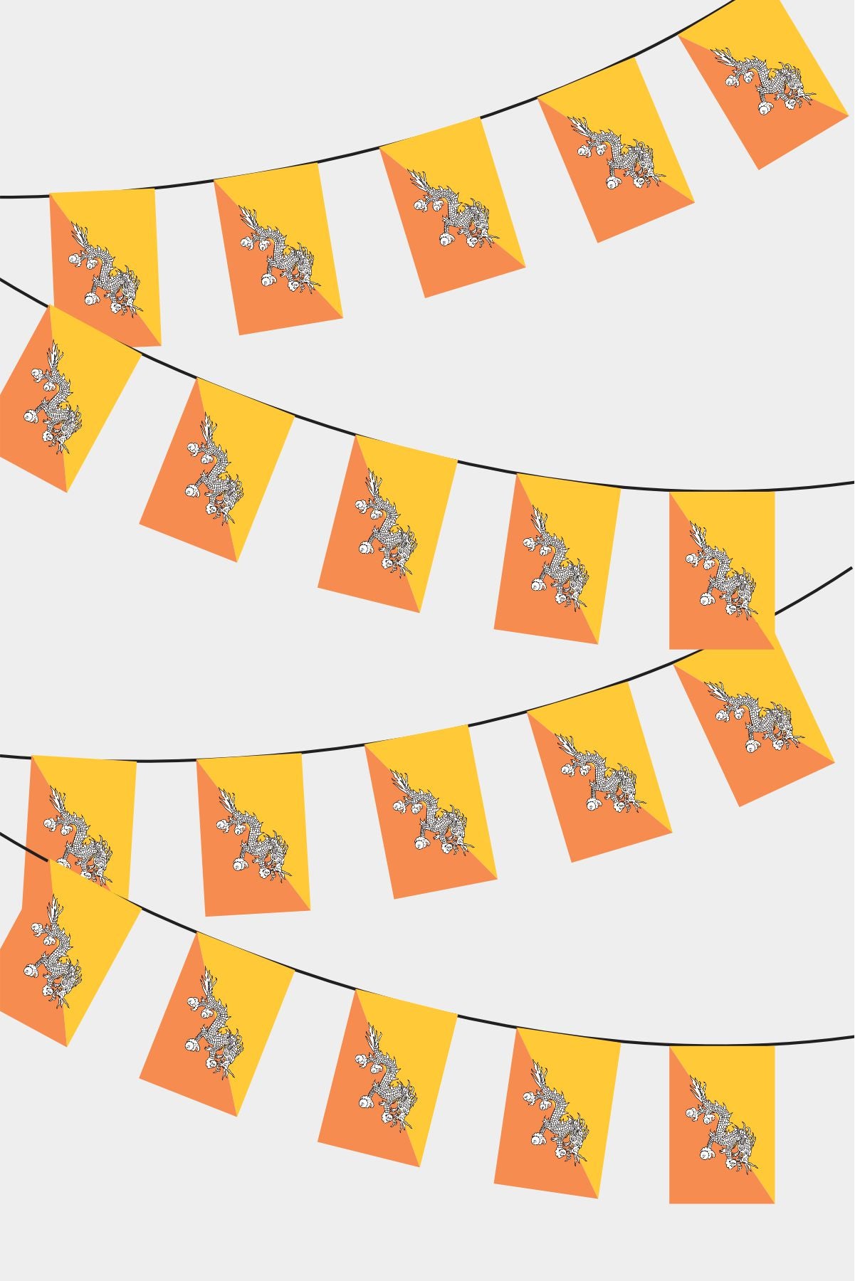 Bhutan Rectangular Flag Bunting - 50 Meters Premium String Flags for Party Decoration | Professional Quality Raschel Fabric