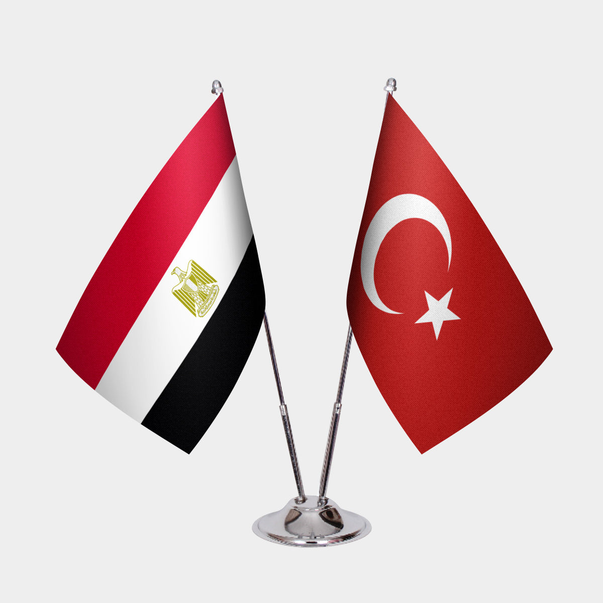 Egypt and Turkey desk flag set with chrome pole and base