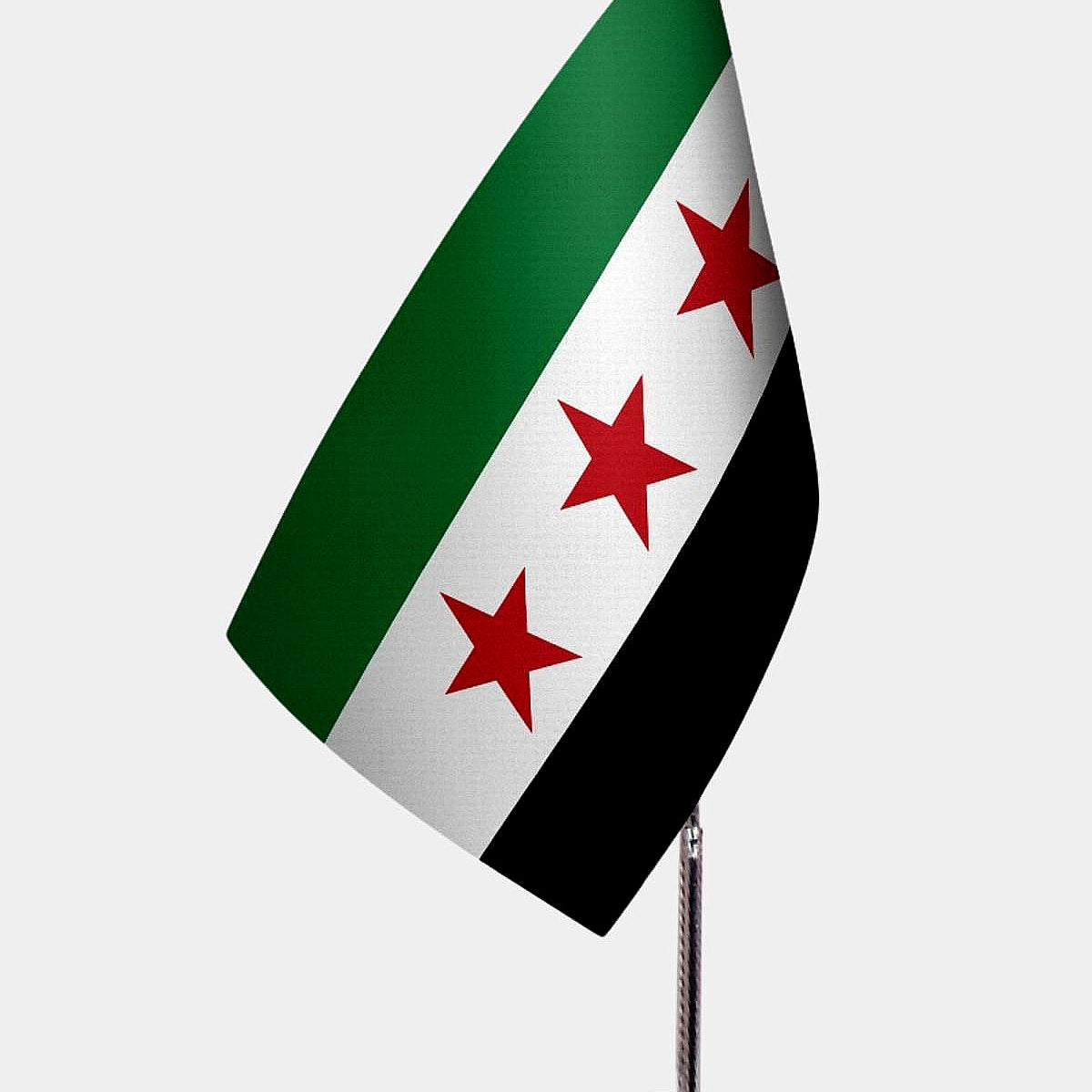 Syria Desk Flag - Premium Double-Layer Satin with Chrome L-Shaped Stand | Professional Quality Country Desk Flag for Government Offices and Institutions
